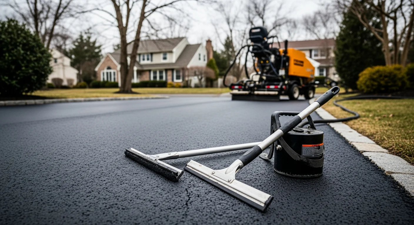 Asphalt paving crew working on residential driveway in Wayne, New Jersey